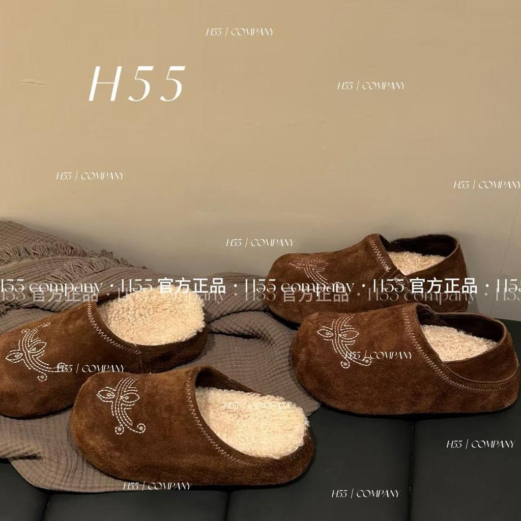 Ruodan~ 2025 autumn and winter new lamb wool piled platform casual half-drag Boken shoes women's warm cotton slippers
