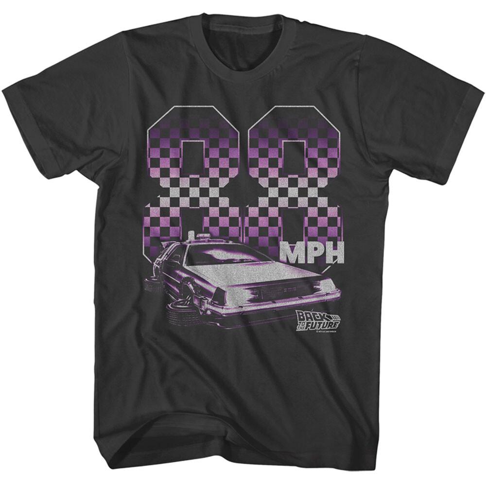 Back To The Future Movie Merch DeLorean 88 MPH Checkered Men T Shirt L