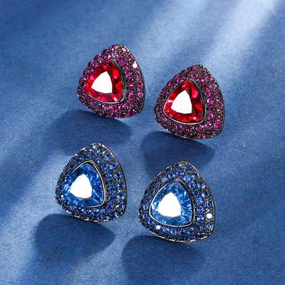 Schmuck Kupferboden Vergoldet Retro Simulation Roter Korund Blauer Spinell Schwarzgold Personalisierte Ohrstecker Haupt 8 * 8