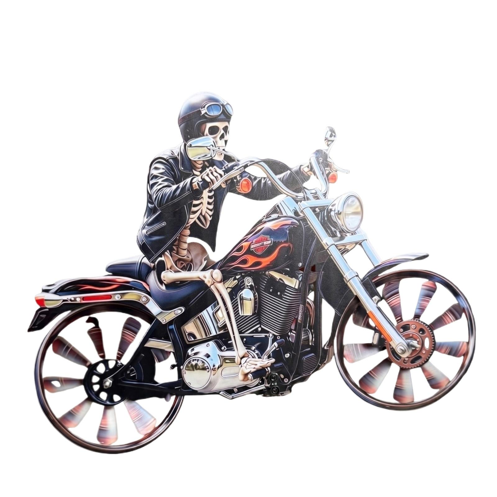 

Metal Iron Art Outdoor Garden Yard Rotatable Wind Spinner Half Three Dimensional Motorcycle Rider Sculpture for Lawn Pathway Decoration One Size
