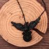 Vintage Viking Black Crow Necklace Odin Raven Compass Rune Pendant Keychain for Men Women Gothic Jewelry