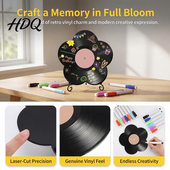 Flower Vinyl Record Diy Ornament DIY Custom Board with Creative Ornament Display Stand Design Personalized Birthday Anniversary Message Board Sign