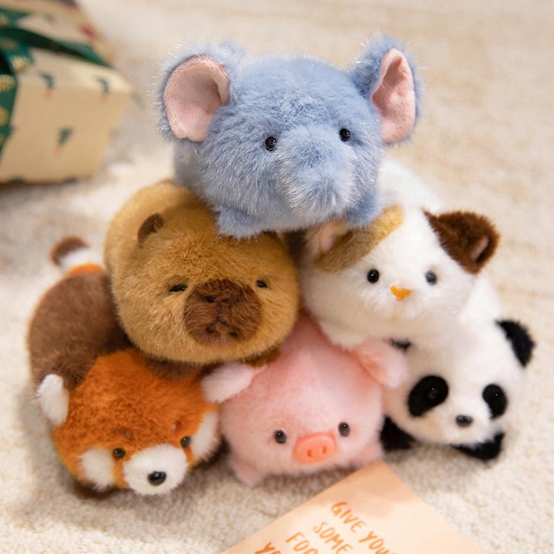 Cute Desktop Animal Plush Toys Cartoon Panda Elephant Penguin Piggy Capybara Doll Soft Cozy Lying Prone Pets Office Companion