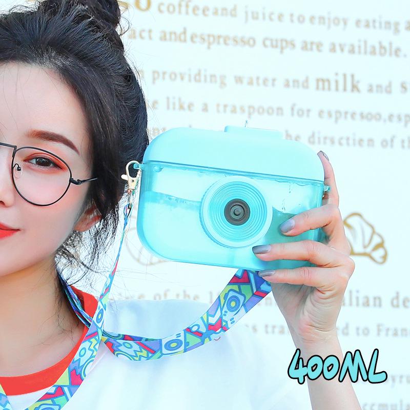

Korean Cute Cartoon Camera Plastic Cup with Straw and Strap - Leakproof Outdoor Juice Cup 400ML
