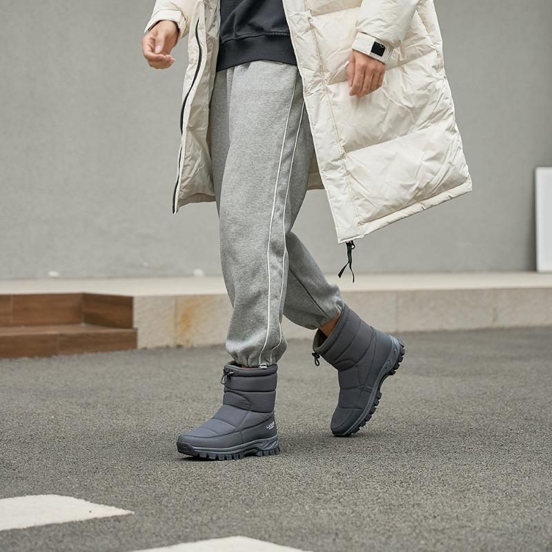 Winter outdoor men's non-slip anti-snow water cold-resistant warm thickened plush snow boots casual sleeve medium tube cotton shoes