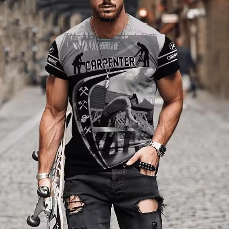 Carpenter Printed Men's 3D T-shirt Personalized Uniform Top Summer Casual Short Sleeved Sportswear