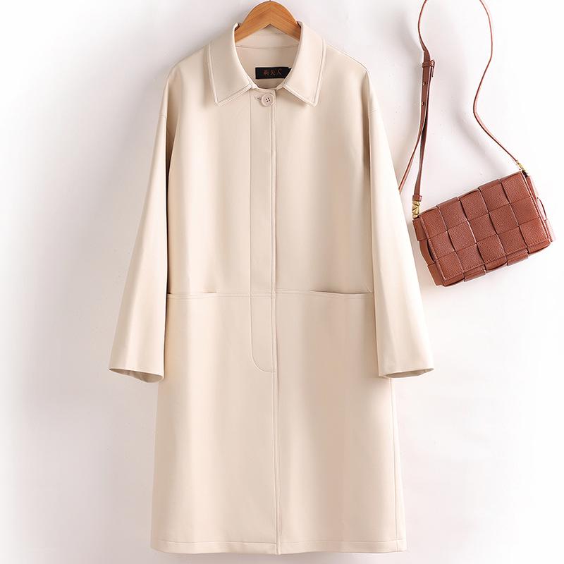 Women's Mid-Length Genuine Sheepskin Leather Jacket - Loose Slimming Trench Coat, Autumn/Winter 2025 Collection