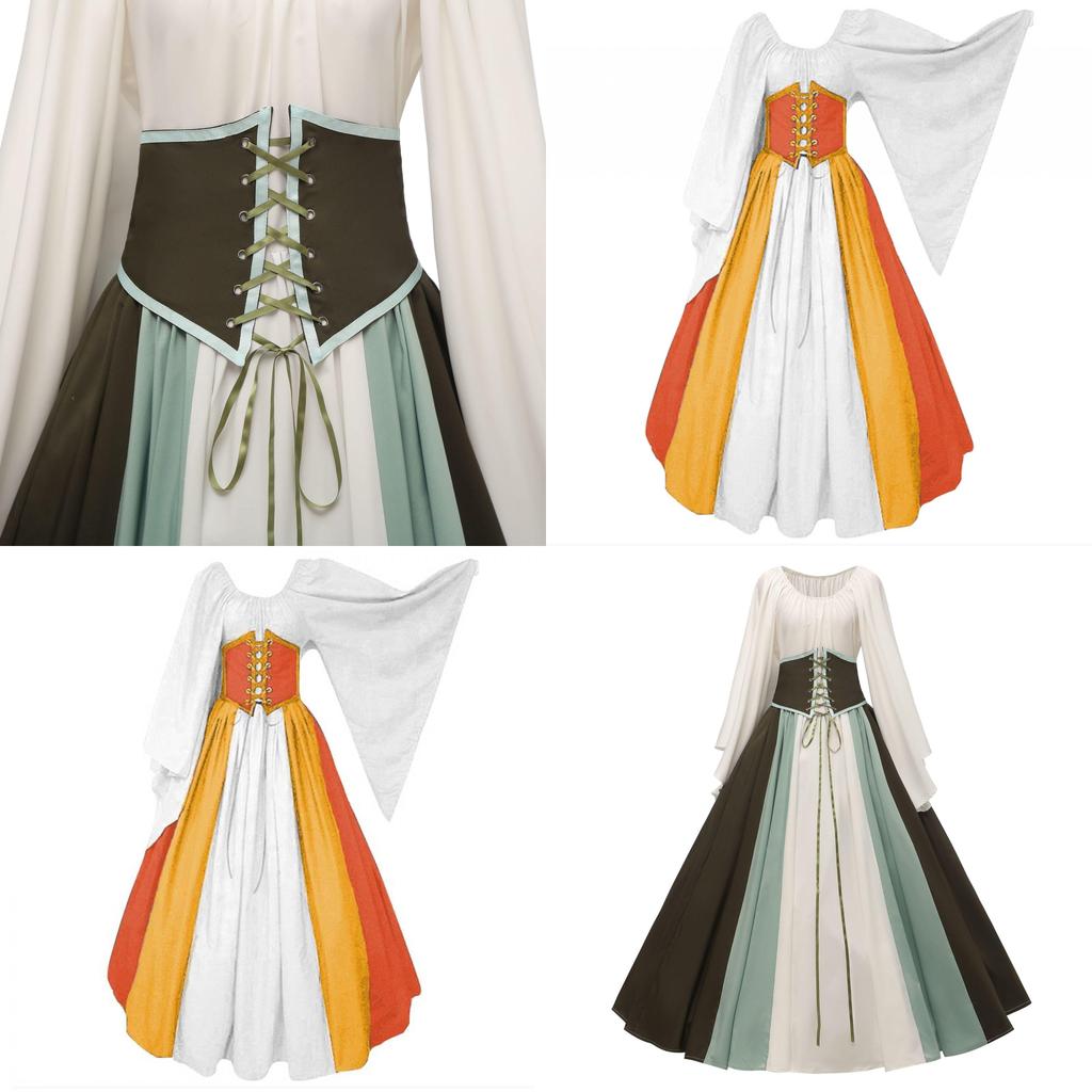 Renaissance Medieval Women's Long Dress Halloween Costume Stage Performance Retro Clothing