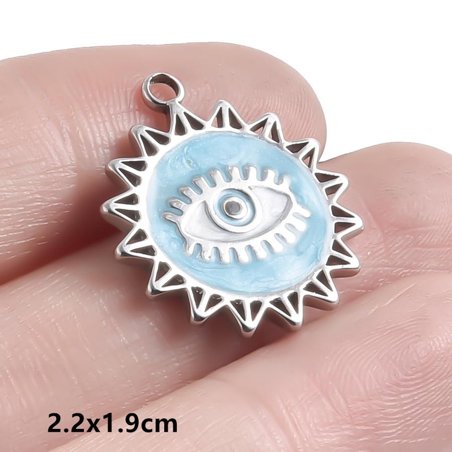 Hand Drip Oil Blue Sun Eye Pendant Rhinestone Stainless Steel Evil/Turkish Eye Charms For Jewelry Making Supplies Charm Material