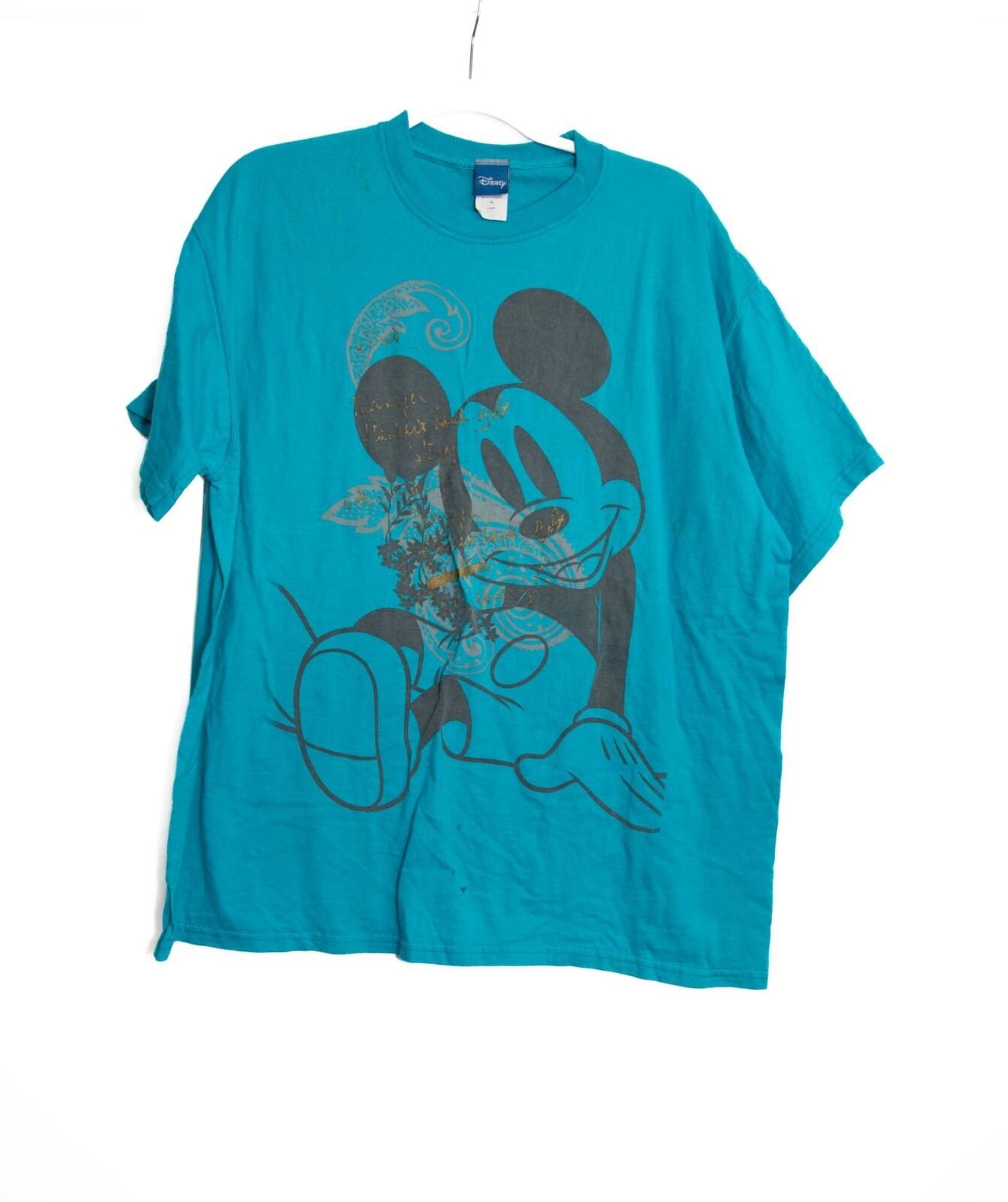 Vintage Disney Mickey Mouse Graphic T-Shirt Turquoise Short Sleeve XL Cotton Uni XXL