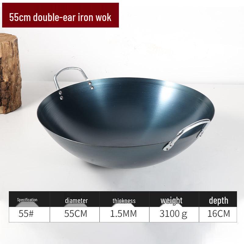 Classic Double-Ear Nitrided Iron Wok: Non-Stick, No Coating, Induction Compatible, Ideal for Home Stir-Frying
