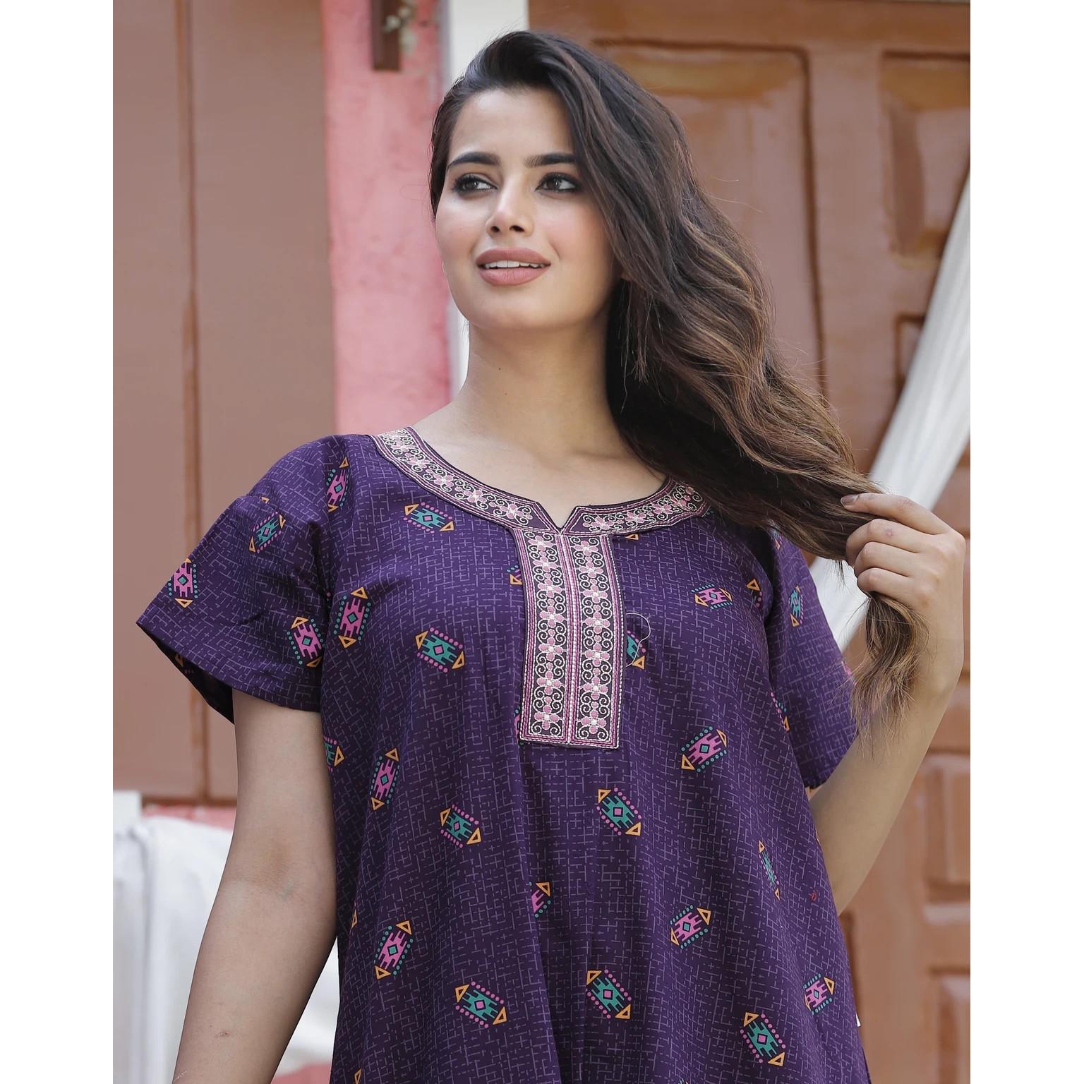 Women Cotton Printed Night Gown Indian Ethnic Designer Casual Wear Nighty Dress 3XL-46