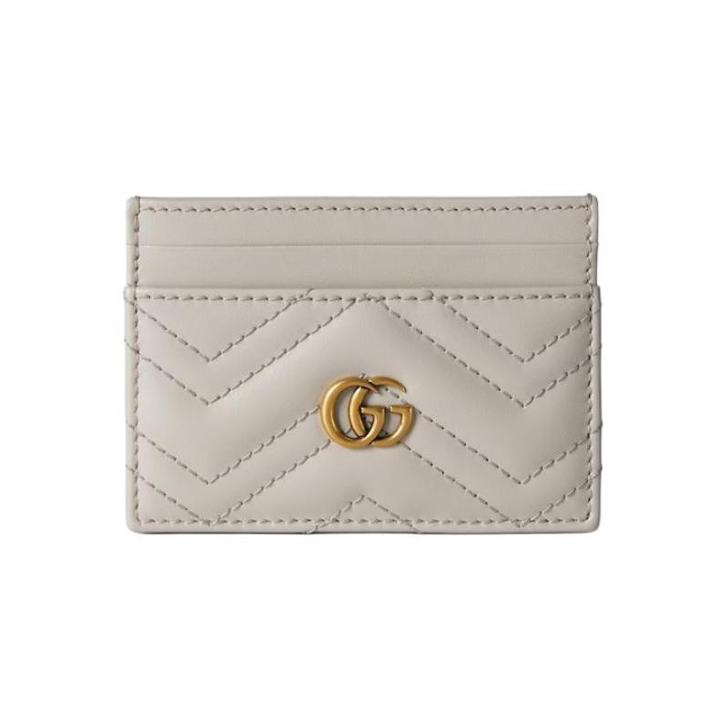 Gucci GG Marmont distressed gold logo leather card holder women's light beige