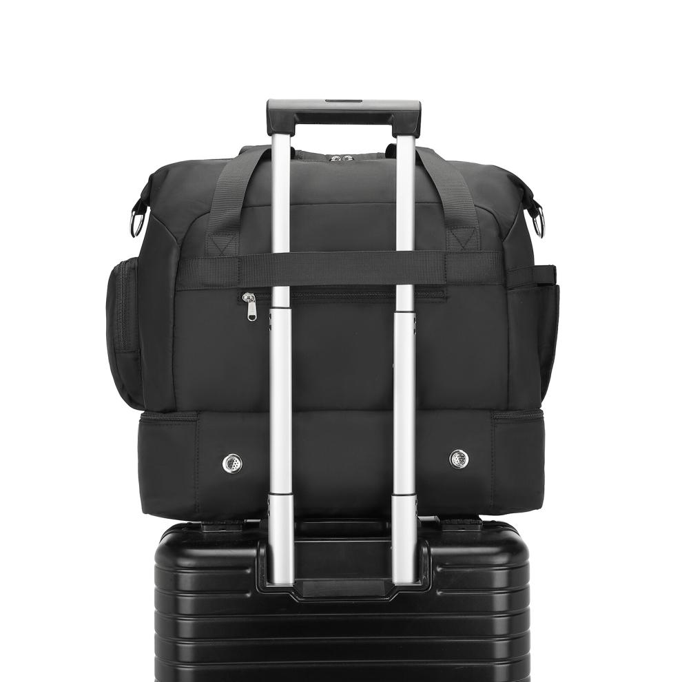 (Black) Waterproof Multi-Pocket Travel Duffel Bag Set With Dedicated Shoe Compartment