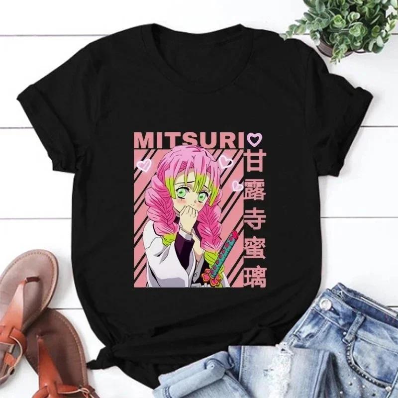 ZX Tee Printed Loose Tops Summer Black T-shirt Anime Cartoon T-shirt Female Demon Slayer Kanroji Mitsubishi Printed Clothes Fashion Y2K
