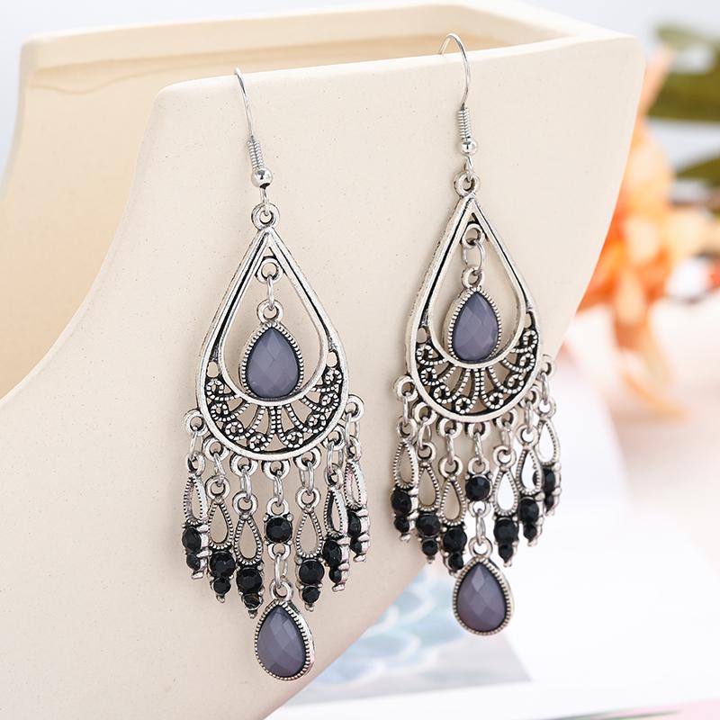 Elegant Personalized Carved Dragonfly Earrings Seven colored gems Hook Drop Earrings Wedding Engagement Earrings for women