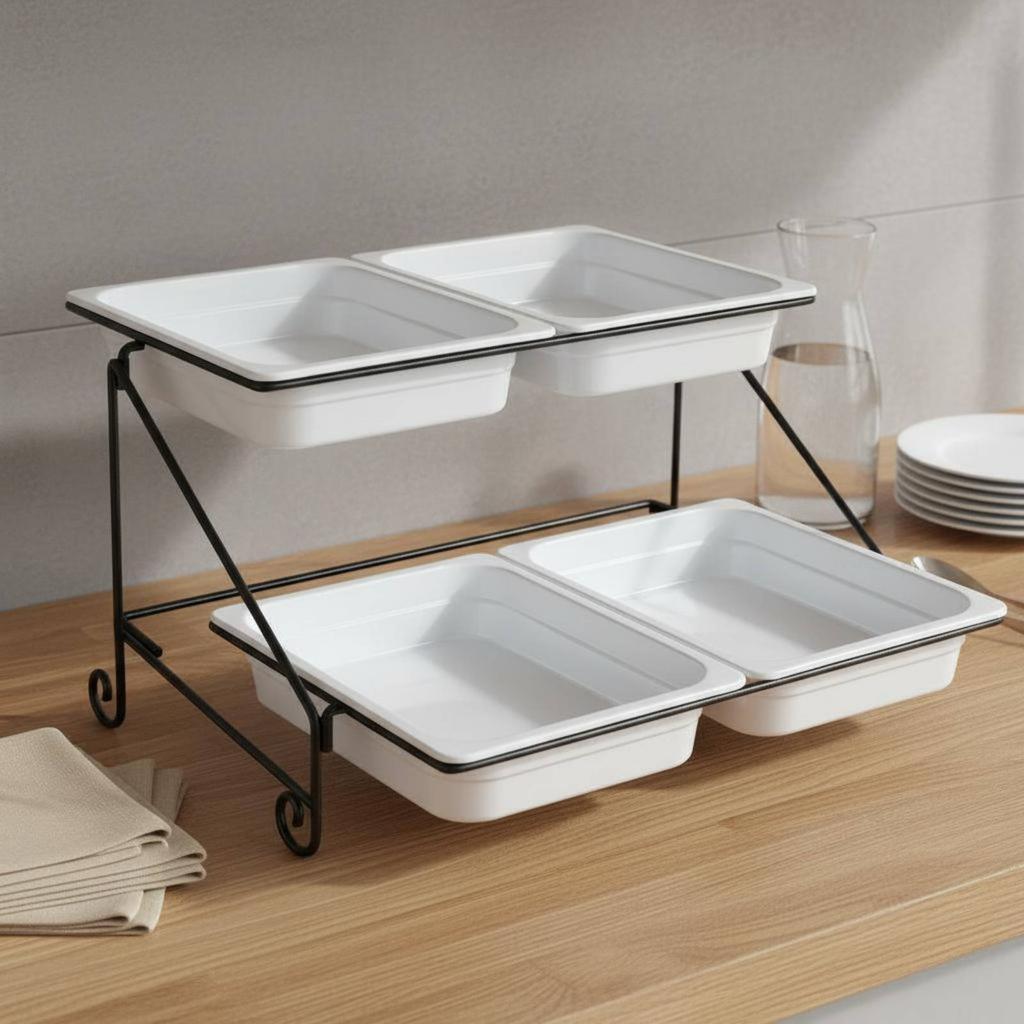 Lidded Food Serving Station Transparent Lids 2-Tier Buffet Serving Stand Rectangular Food Display Stand Particles-Resistant Lids