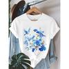 European Sizes Women's Bird Print T-Shirt - Short Sleeve Crew Neck Blouse