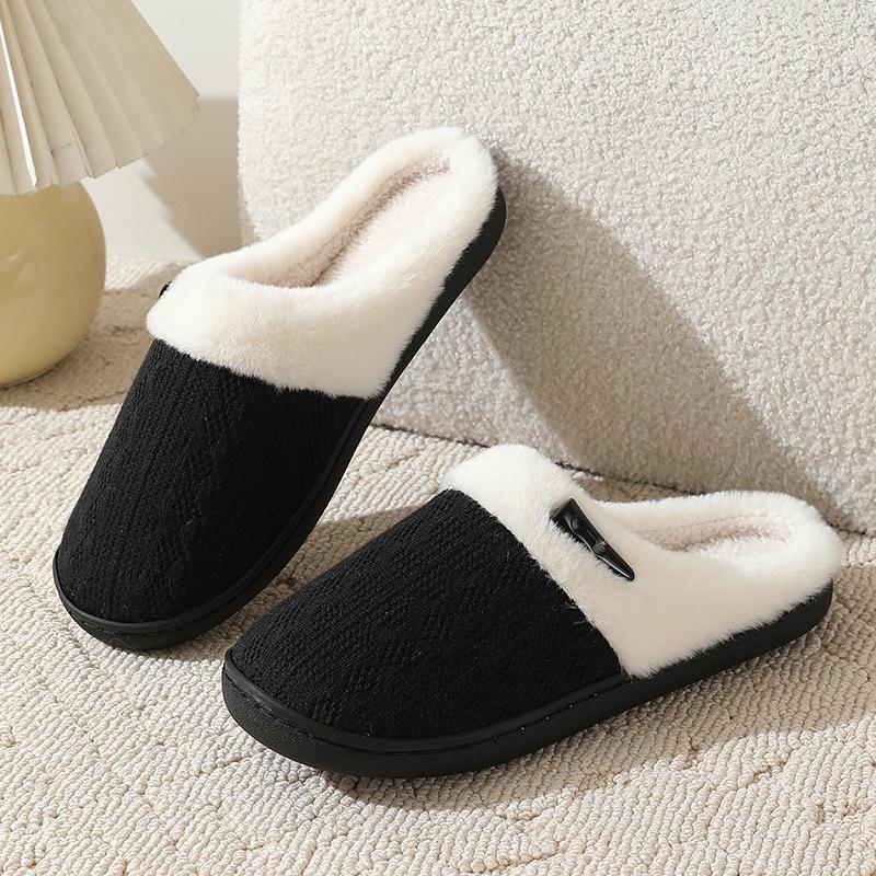 Gemütliche Strick-Schlupfschuhe für Damen, Warme einfarbige rutschfeste Hausschuhe für kalte Tage, Damenschuhe