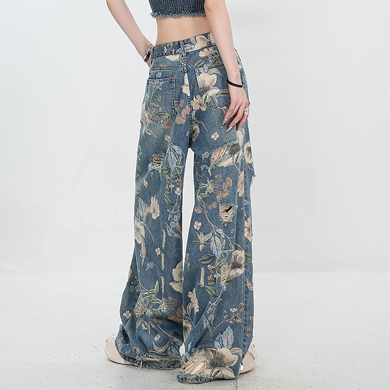 Женская мода ретро личность потертый старый с высокой талией ретро свободные прямые — фото 6