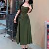 French Large Size Dress, Fat MM Summer Dress, New Solid Color Age-reducing Temperament, Waist and Thin Square Collar Coffee Break Skirt
