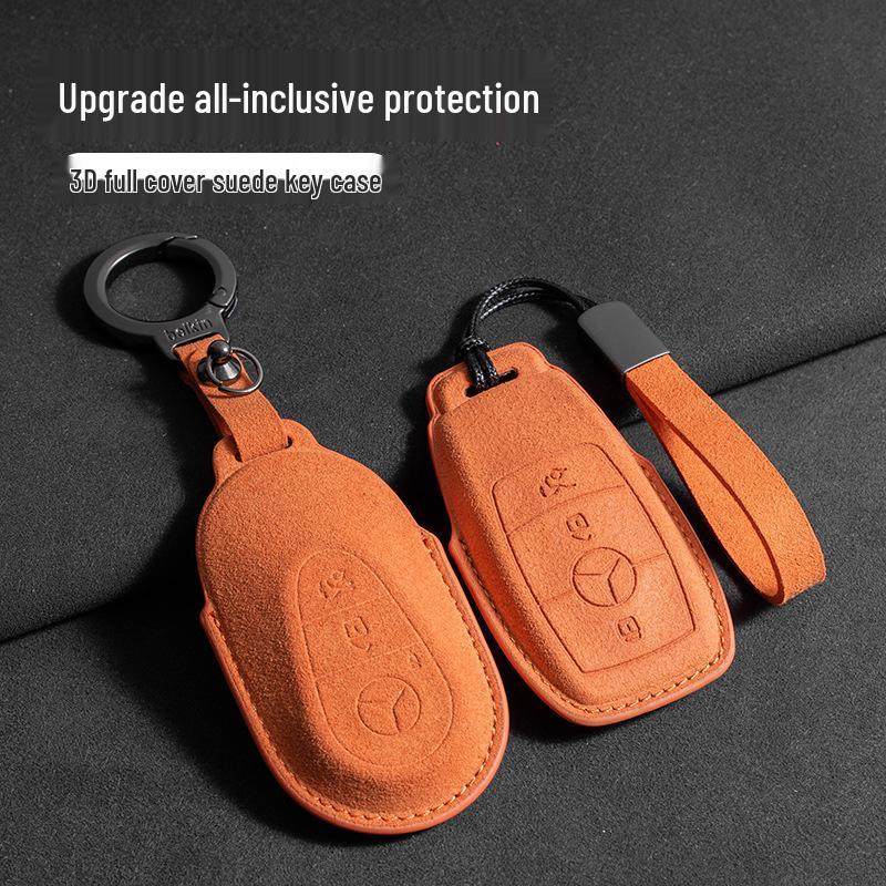 Mercedes Key Case with Alcantara, Compatible with E-Class, S-Class, C-Class, B-Class, GLC, GLB—Full Coverage Protection