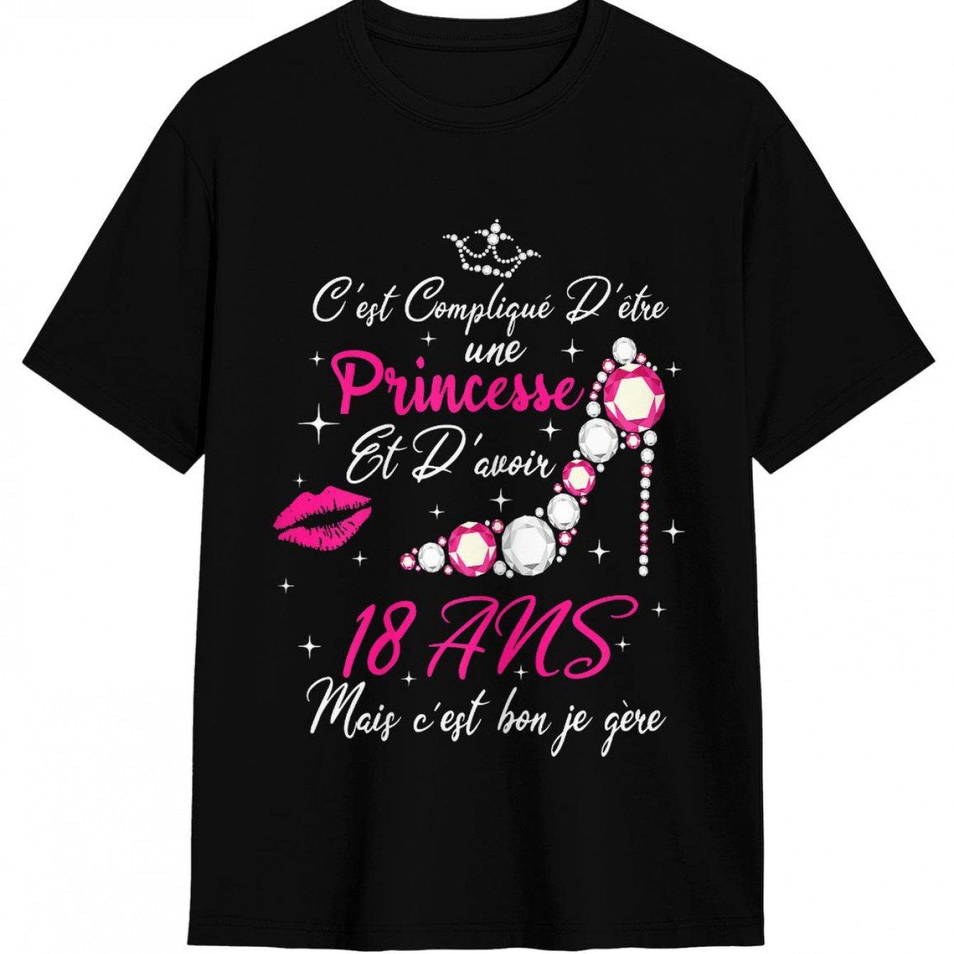 

New 18th Birthday Princess TShirt Fun French Quote Crown Design Bow Heart 18th Birthday Party Outfit Unisexs Tshirts for Summer S