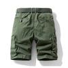 Men's Solid Color Work Pants, Cotton Five Quarter Pants, Retro Washed Multi Pocket Straight Leg Work Pants
