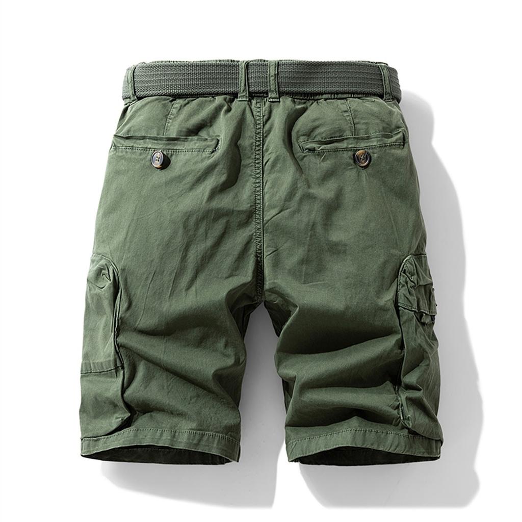 Men's Solid Color Work Pants, Cotton Five Quarter Pants, Retro Washed Multi Pocket Straight Leg Work Pants