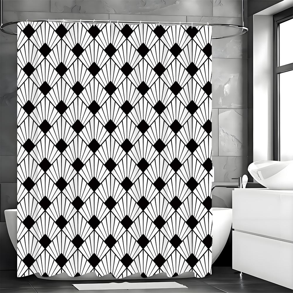 Leaf Geometric Decorative Pattern Modern Minimalist Shower Curtain, Bathroom Decorative Shower Curtain, Waterproof Shower Curtai