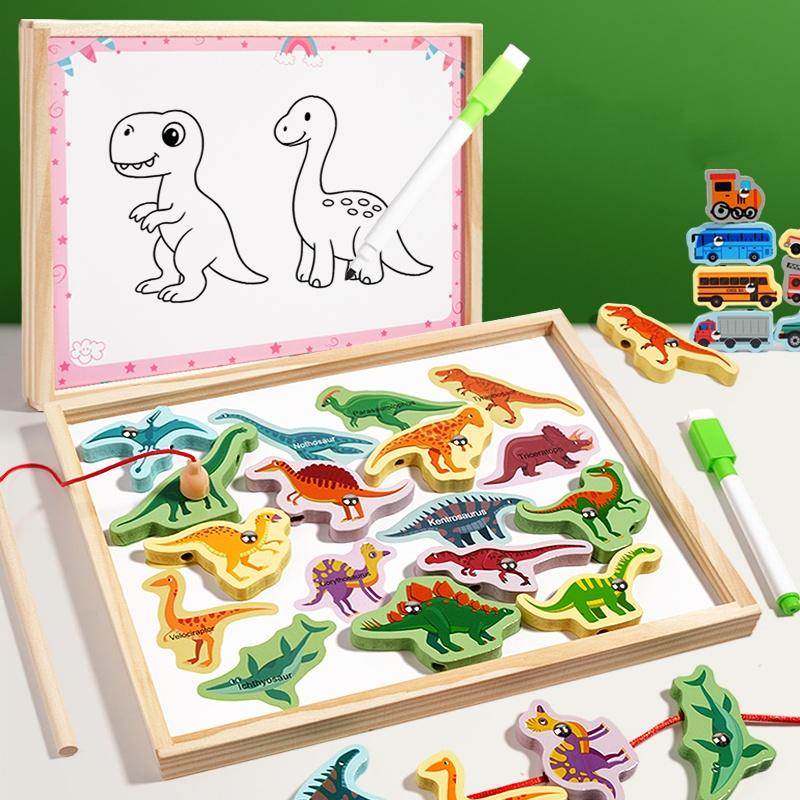 Montessori Tre Magnetisk Fiskespillsett 2 i 1 Tegnebrett Tre Perlespill Barn Finmotorikk Pedagogisk Puslespill Leker