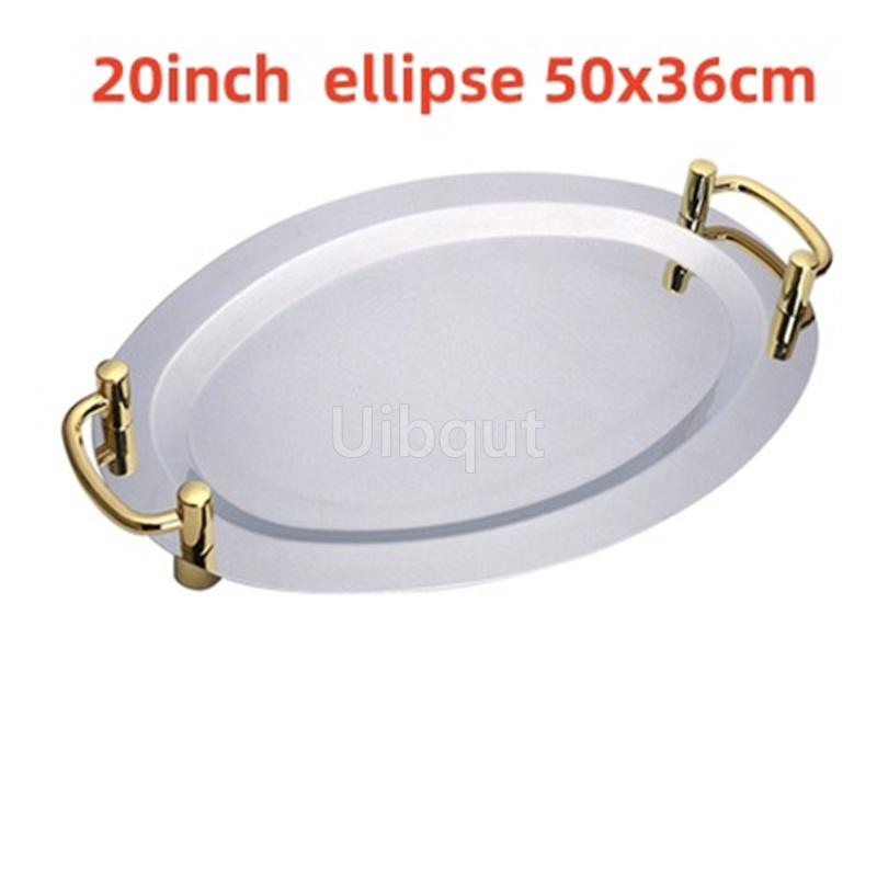 Golden Oval Stainless Steel Big Round Plate Tray Buffet Candy Cake Fruit Mirror Plate Hotel Restaurant Grill Wedding Cute Dish