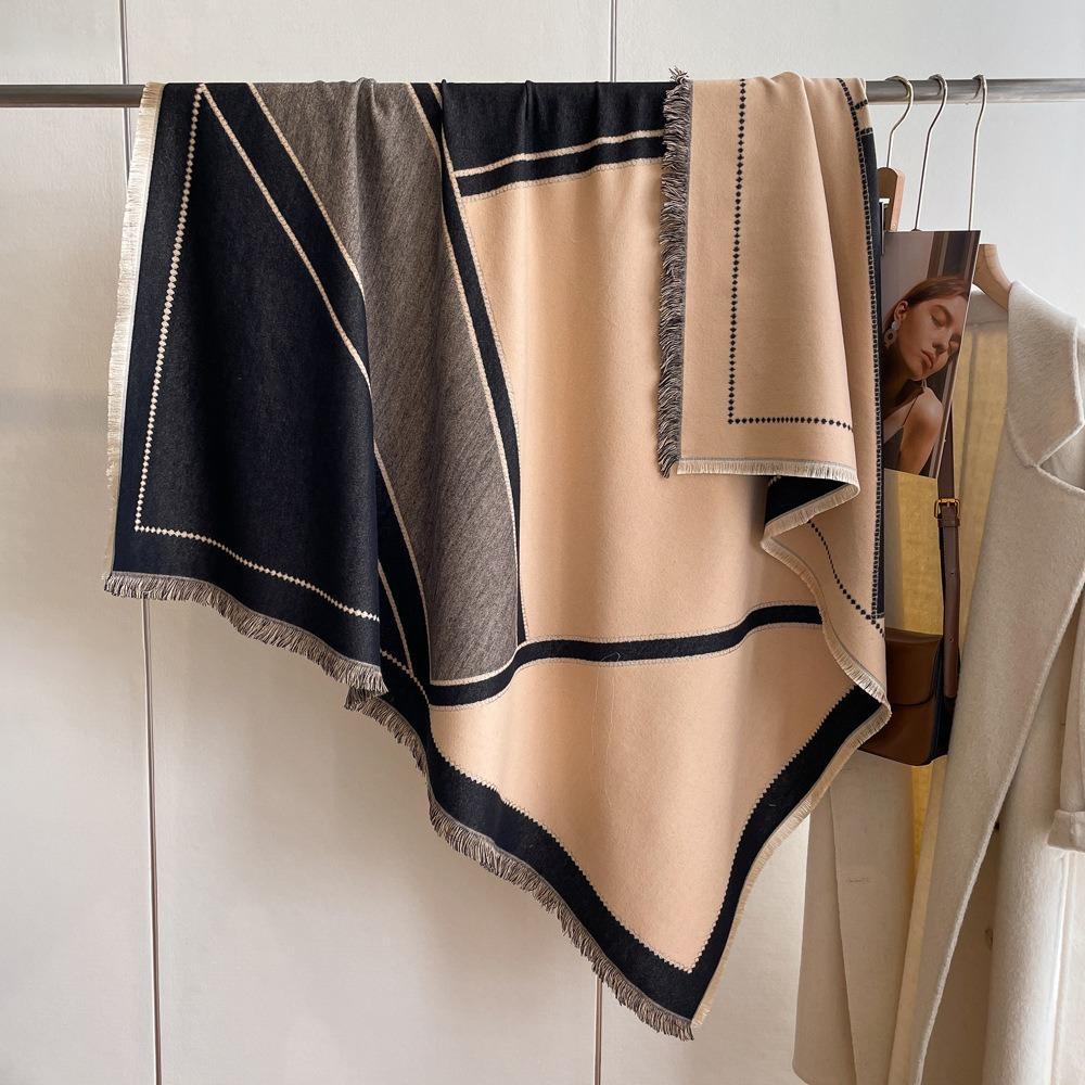 Luxury Imitation Cashmere Shawl: 140cm Square, Warm & Thick with Short Tassels
