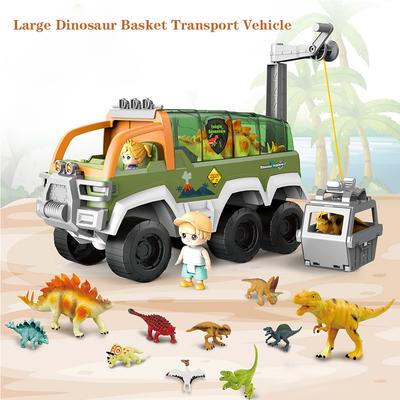 Dinosaur Transport Carrier Truck With Sound & Light Inertial Pull Back Dinosaur Truck Toys With Dino Figures Educational Toy Gifts For Kids