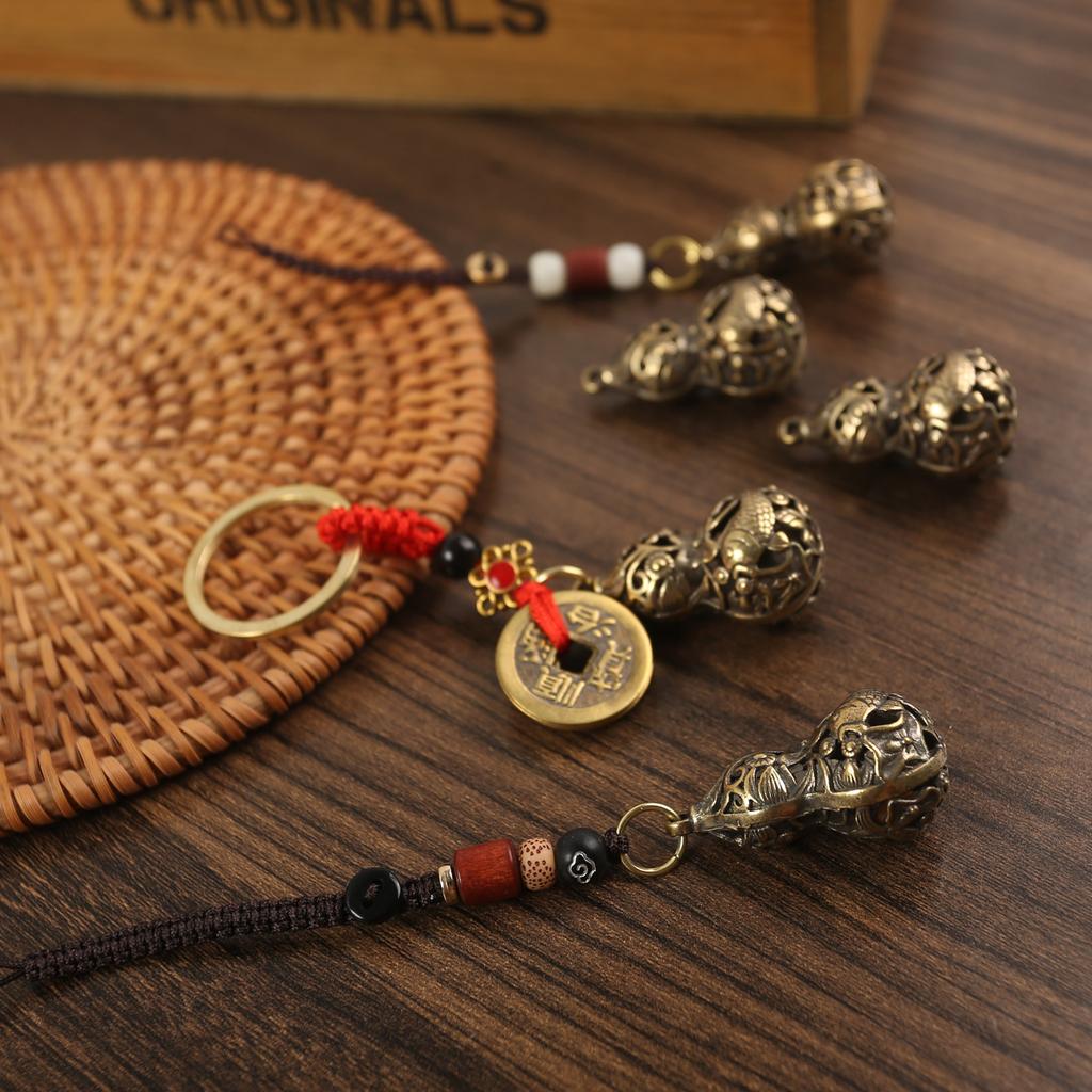 Brass Two-color Primary Color Hollow Pisces Gourd Key Car Pendant Pendant Ring Stall Explosion Unisex