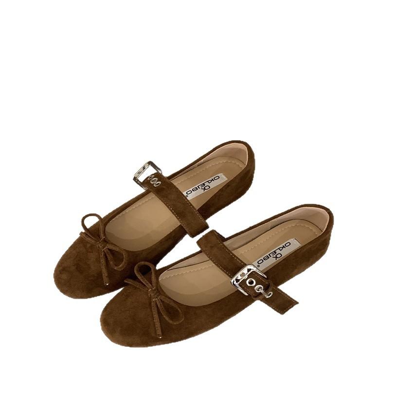 Gentle evening wind suede Mary Jane shoes women's 2025 spring and summer new shallow mouth round head French niche ballet shoes