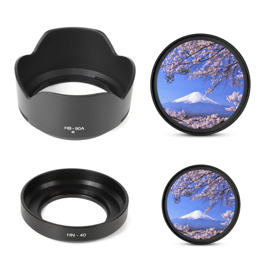 Compatible Lens Hood for Nikon Z50 Double Zoom Kit Lens of VOW&ZON (HN-40 + HB-90A Filters) [Set 4]
