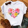 Maycaur Cute Floral Print Women T Shirt Summer Casual Short Sleeve Tshirt Ladies White Flower Tshirt