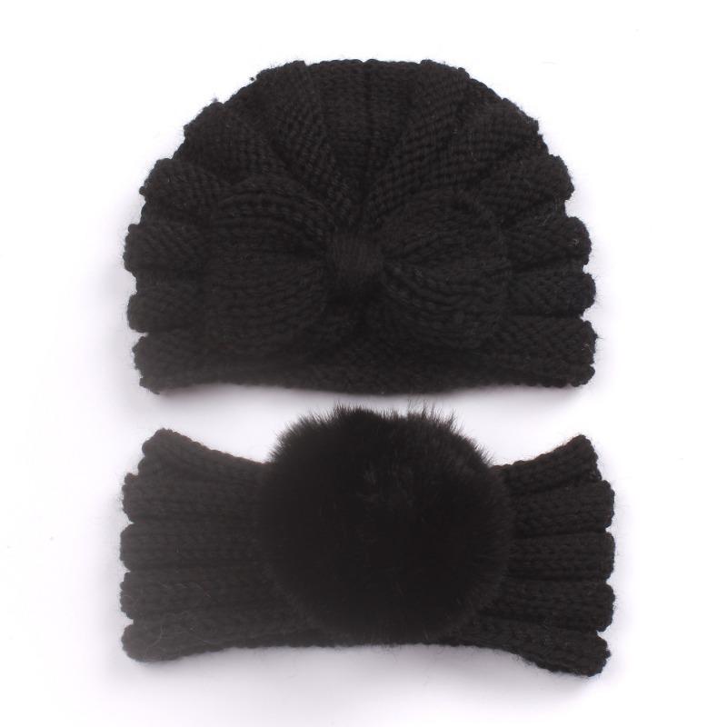 New children's winter warm headscarf hat set, baby bow pullover hat, baby headband