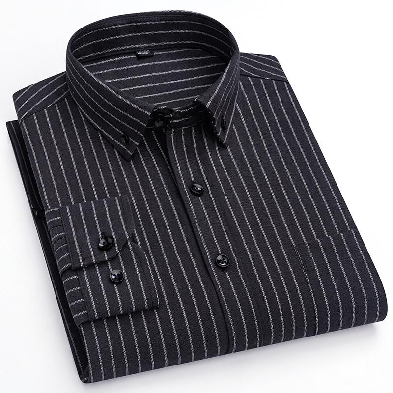 2026 Men Oxford Fashion 100% Cotton  Long Sleeve Casual Slim Solid Color Plaid Print Stripe Formal Dress Shirt Plus Size