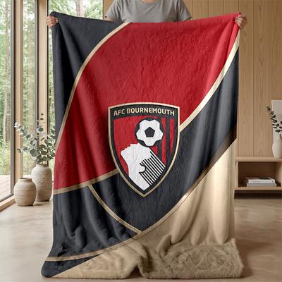 Couverture Flottante en Flanelle Imprimée Football Bournemouth, Couverture Jetée Douce Chaude Légère pour Canapé Lit Camping