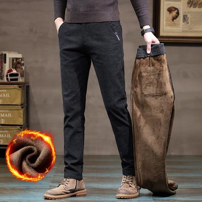 New Autumn And Winter Men'S Chenille Plush Thick/Regular Casual Pants Quality Brushed Woolen Elastic Waist Loose Straight Leg Pants