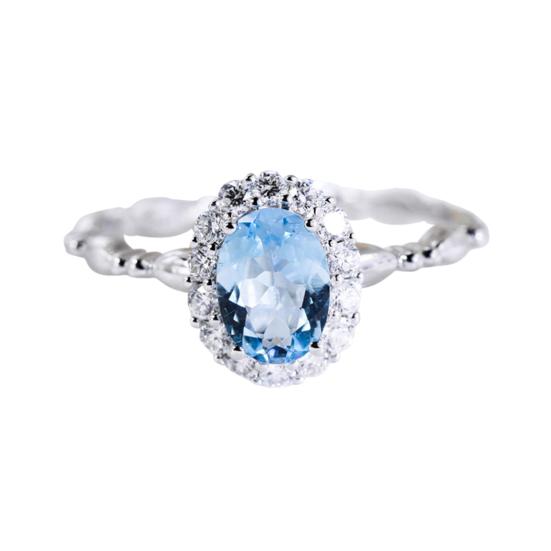 Blue Rhinestone Ring for Women Adjustable Silver Opening Ring Cubic Zirconia Jewelry Accessory for Wedding Engagement
