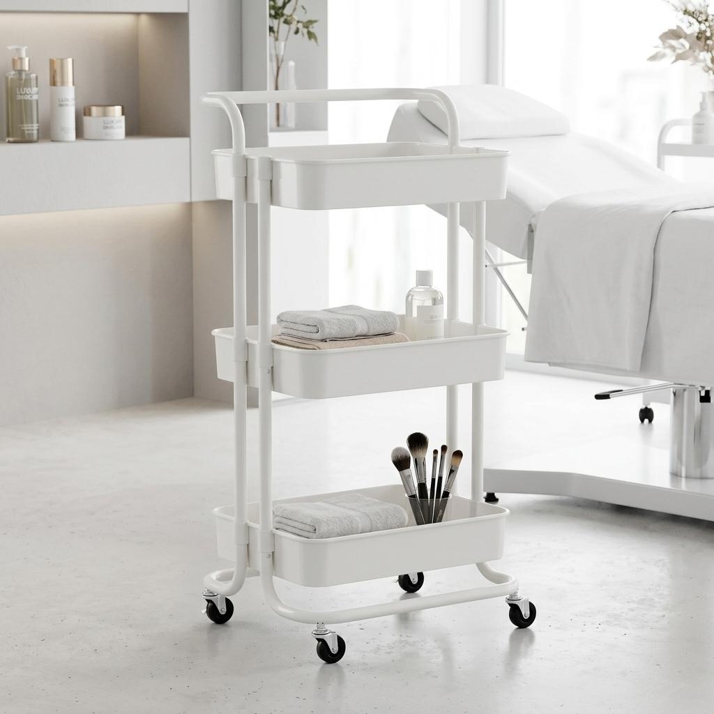 Hairdressing Trolley Cosmetic Spa For Salon Shelves Mobile Shelf On Wheels For Salon White