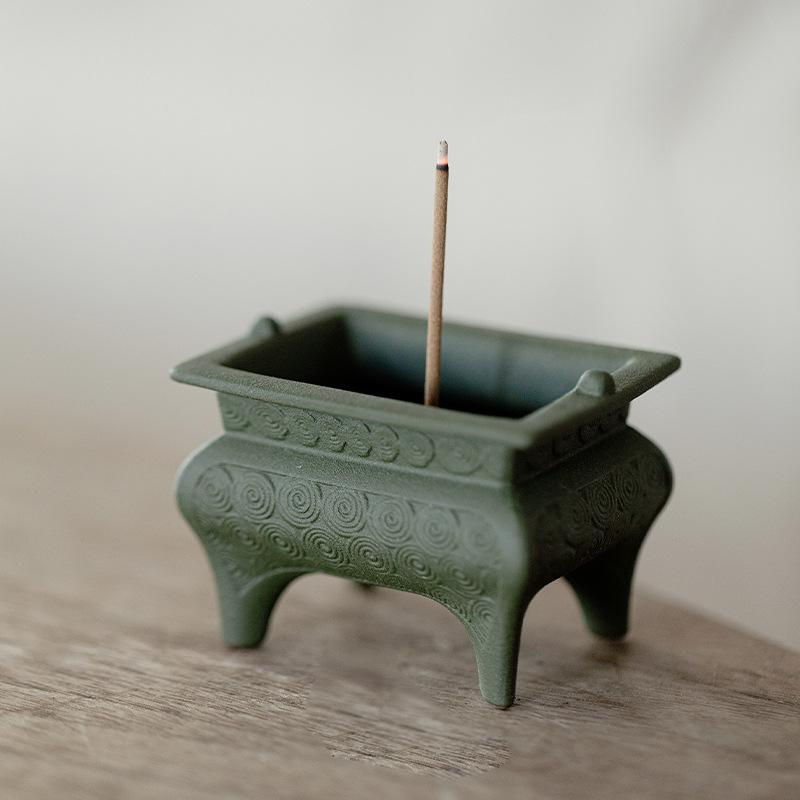 Мини зеленая сосна крем четырехногий маленький штатив керамическая линия благовония горелка чайная комната бытовые благовония благовония вставка благовония горелка