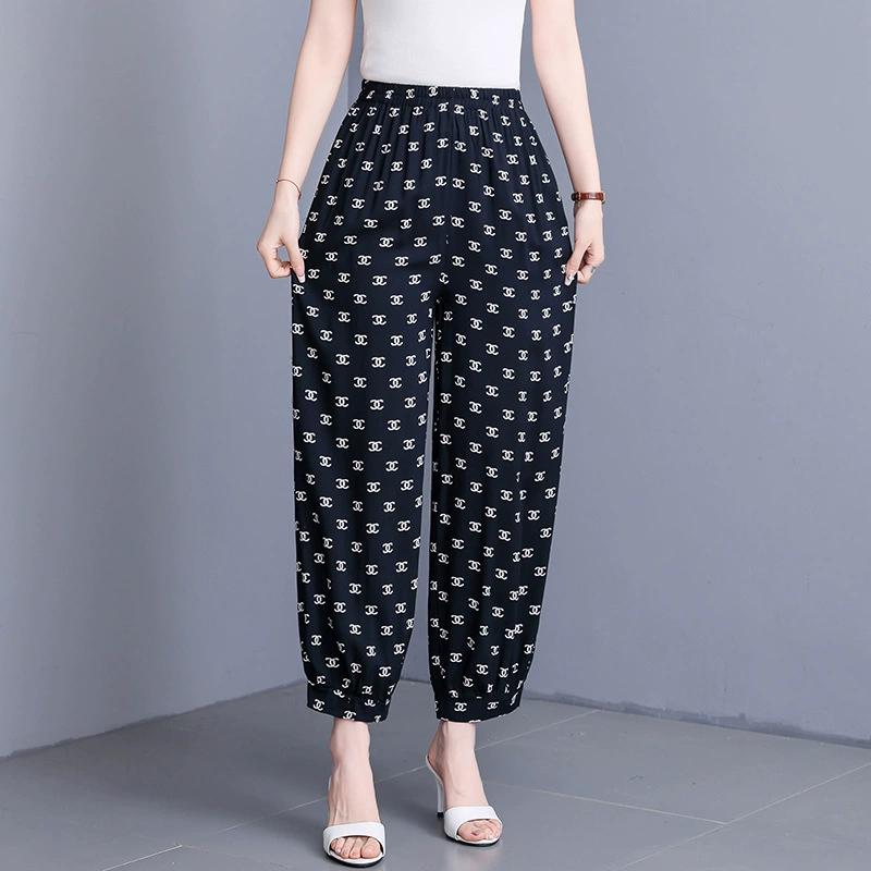 Woman Summer High Waist Pants Plus Size Elastic Waist Floral Lantern Pants