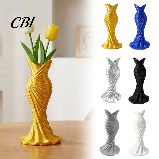 Unique Ornamental Vase 3D Printed Evening Gown Shaped Vase, Elegant Dress Sculpture High-end Texture Flower Pot, Minimalist Home Ornament for Entryway