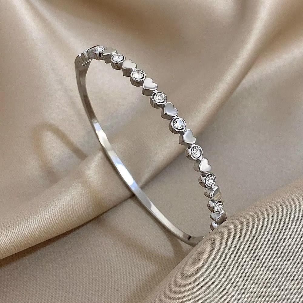 Love Heart Stacked Bangles Cute Fashion  Stainless Steel Bangle Jewelry Beads Cuff Bracelet  Daily