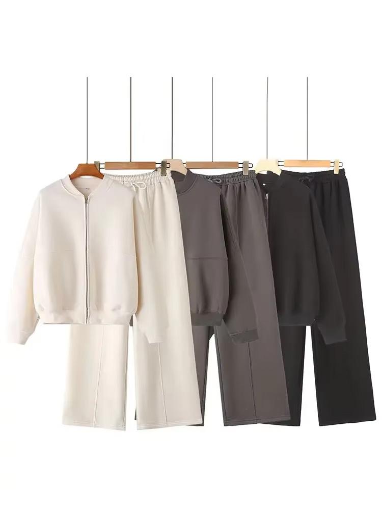Autumn Women's Thick Hoodie Coat + Drawstring High Waist Loose Casual Pants Set Lined Fleece Woman's Clothing Street