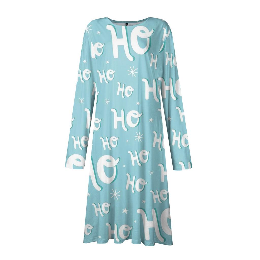 Women's Fashion Casual Christmas Printed Round Neck Pullover Slim Fitting Long Sleeve Dress